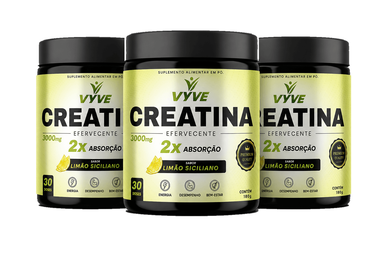 Três potes de creatina efervescente Vyve